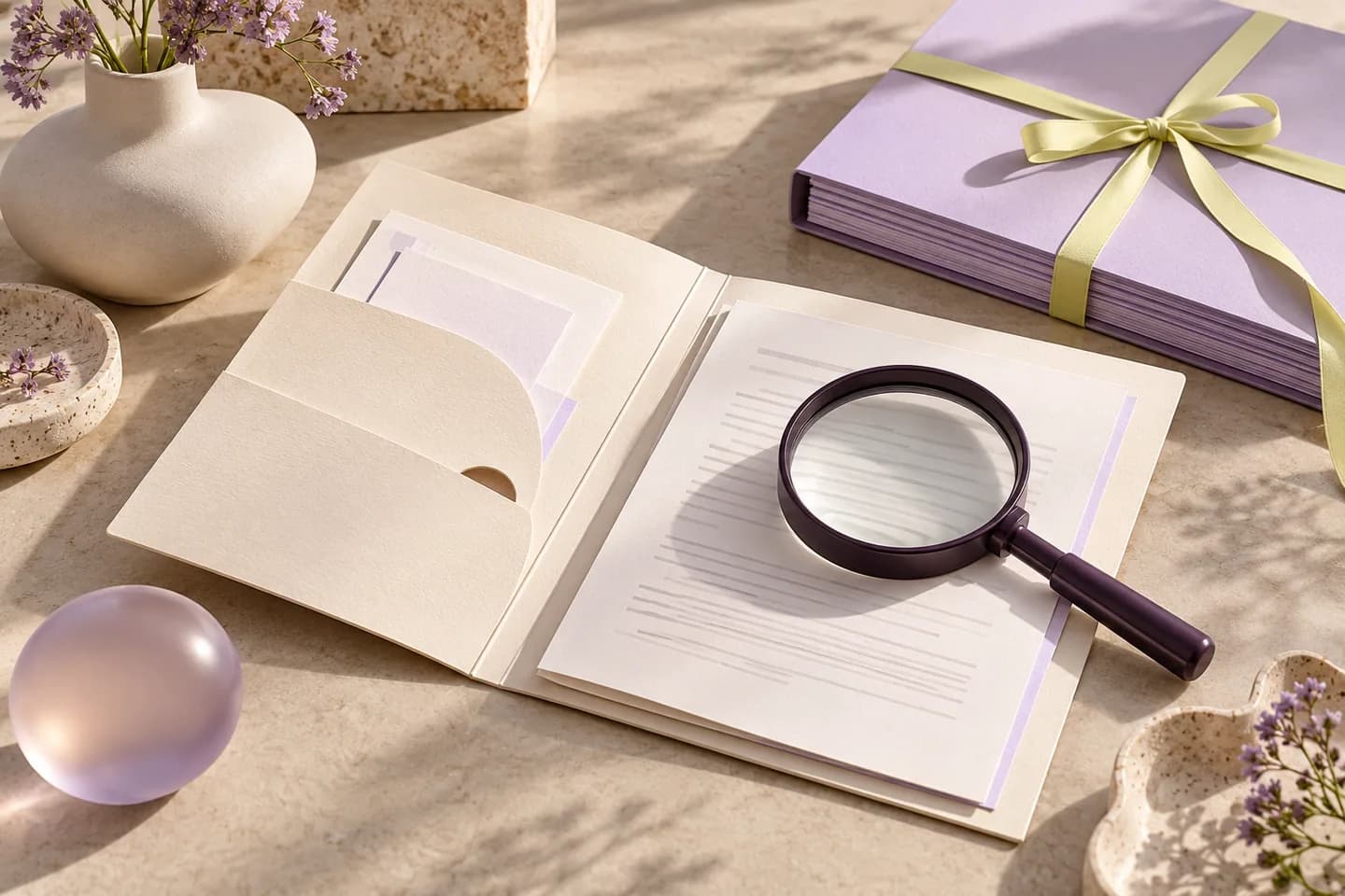 A service agreement inspected alongside a company dossier.