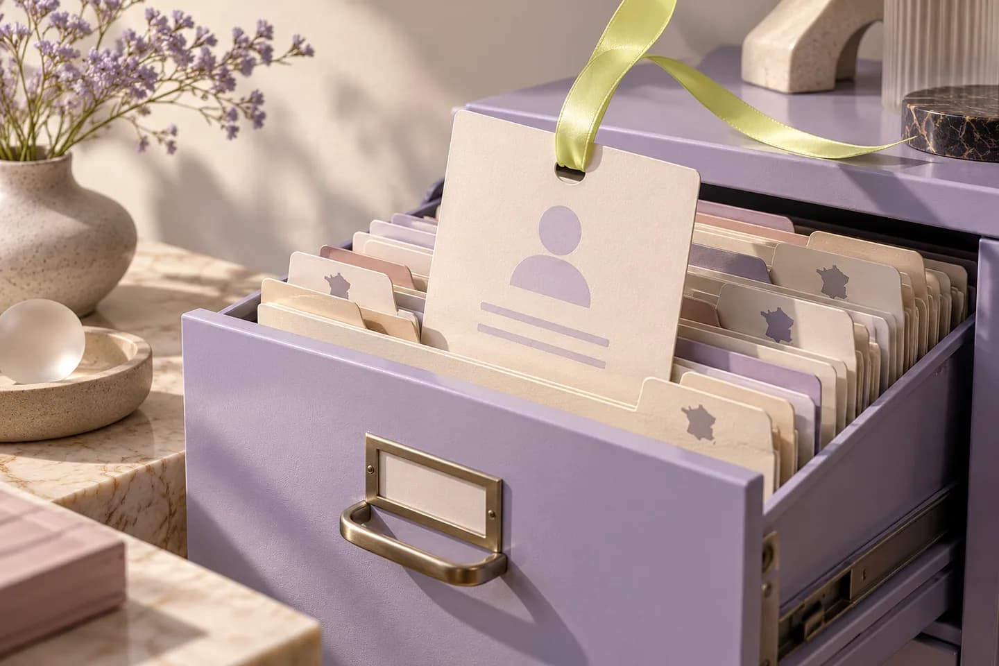 A personal profile card lifted from a company-record filing cabinet.