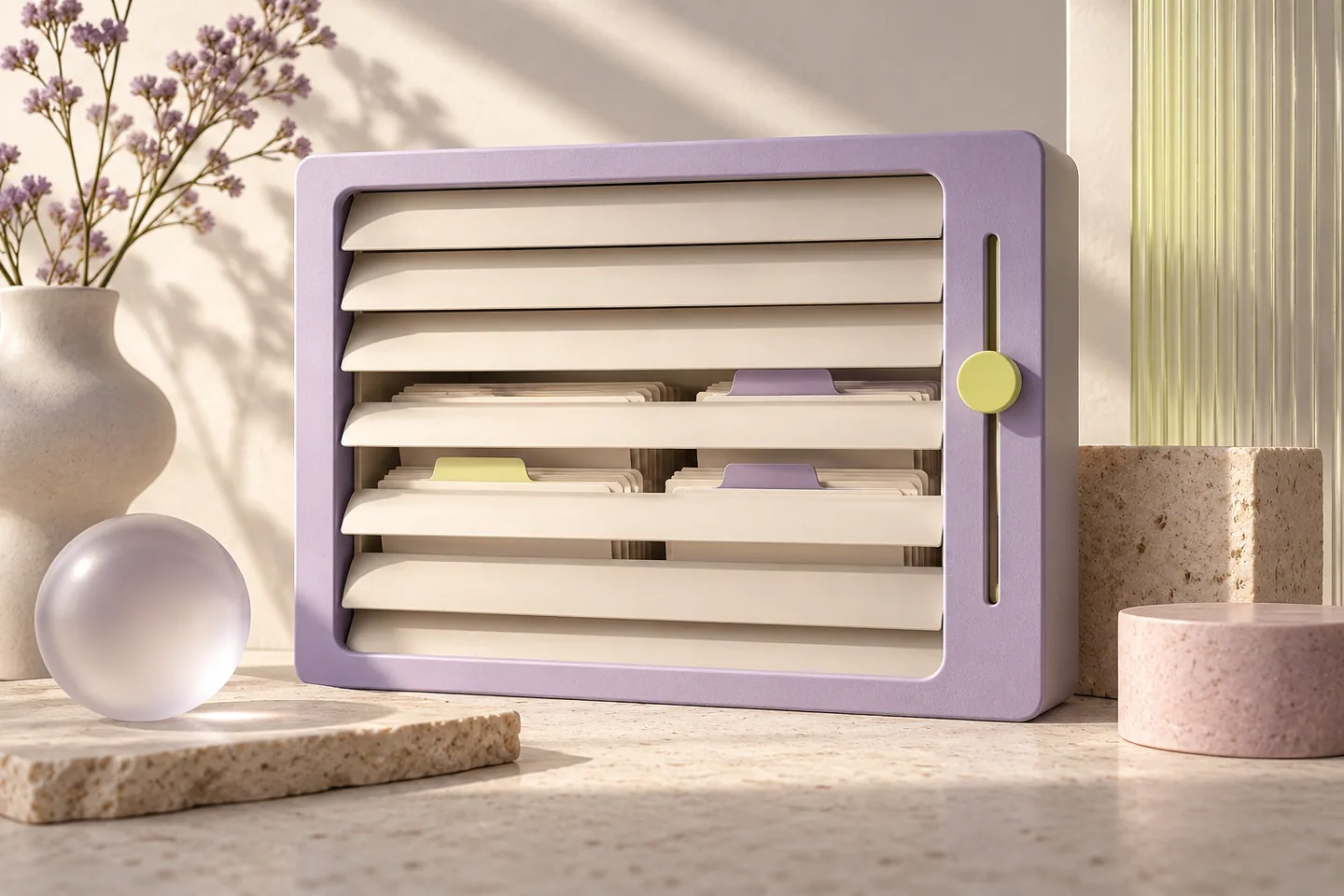 Adjustable louvers controlling which register details remain visible.
