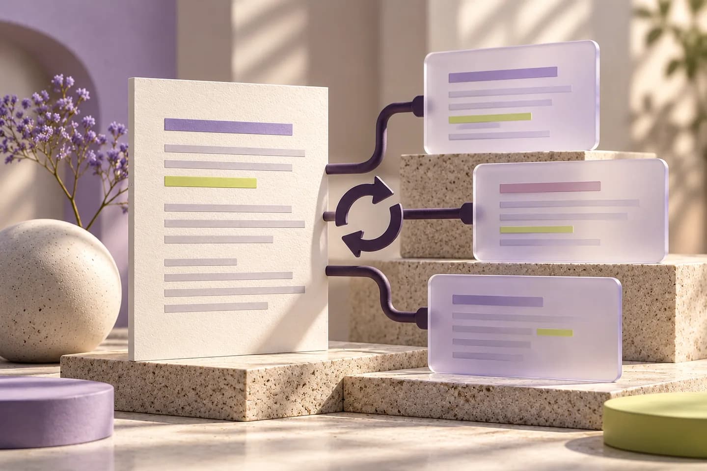 One corrected document branching toward three separate windows, each with its own verification marker.